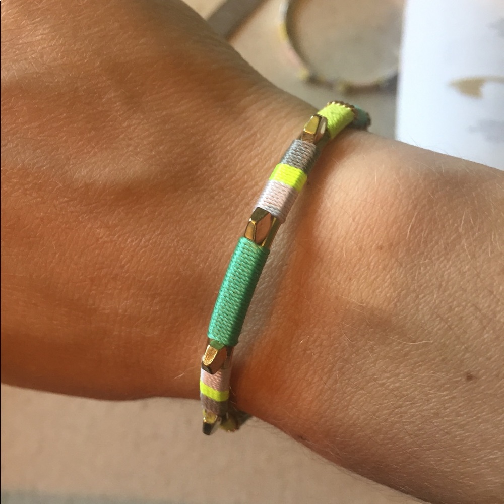 Gold bracelet w bright colored thread- colorblock